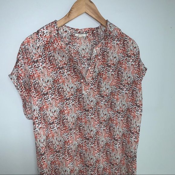 Pleione Short Sleeve Blouse Women's Size Medium Chevron Orange Anthropologie - Picture 3 of 6